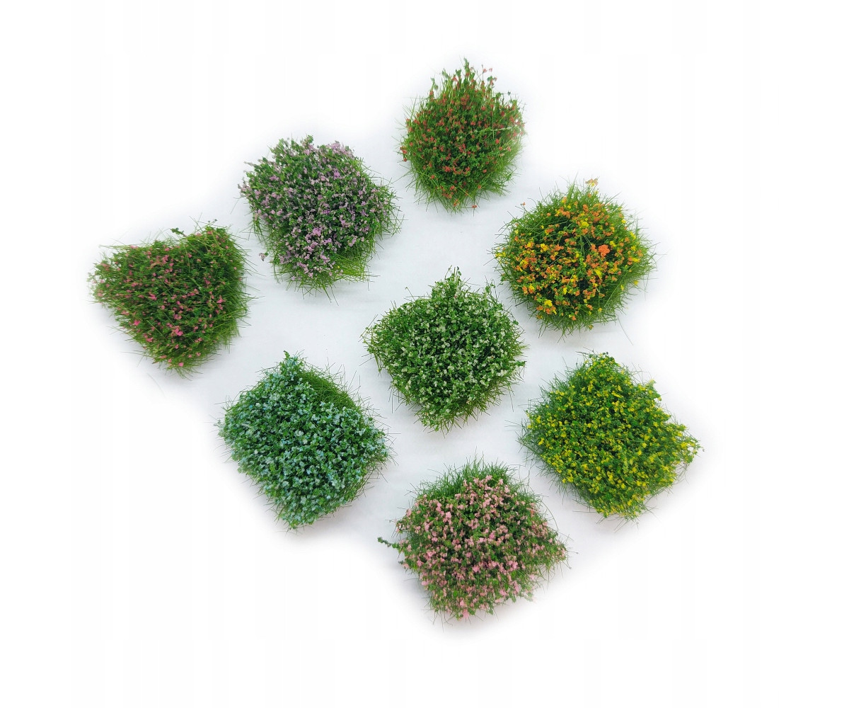 Kępki trawy, krzaczki, trawa, kwiatki, zestaw 8 sztuk