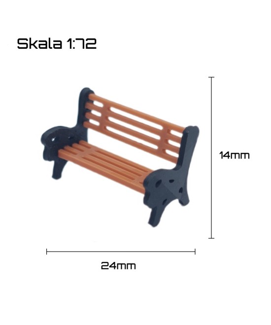 Ławka 1:72 na makietę, stylowa, do parku, na perony