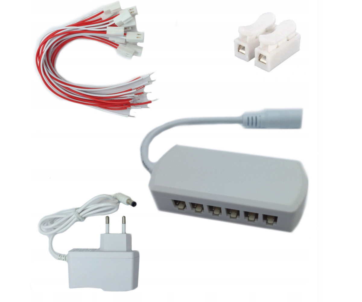 Zasilacz 12v + 12 portów do zasilania np. oświetlenia, odłączane przewody