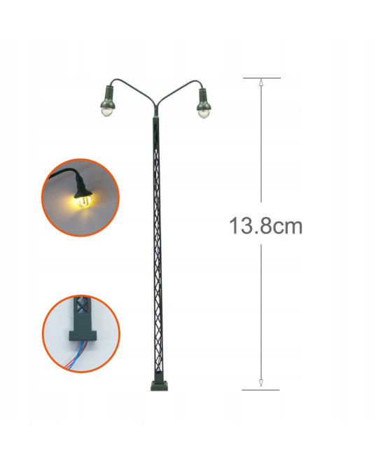 Latarnia dwuramienna H0 biała ciepła na maszcie