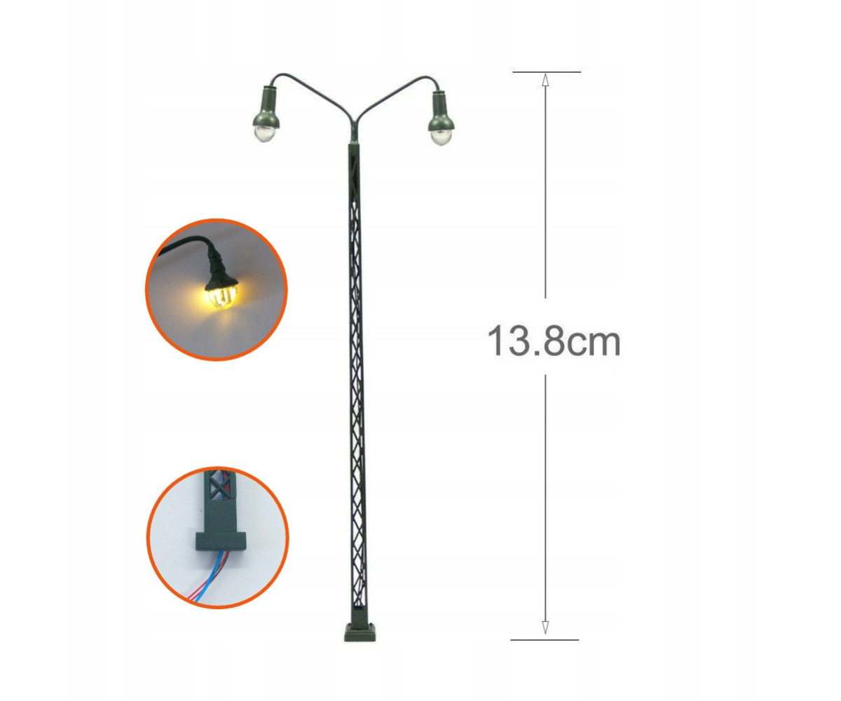 Latarnia dwuramienna H0 biała ciepła na maszcie