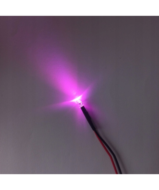 Dioda LED 3mm 12v z przewodami 20cm - różowa