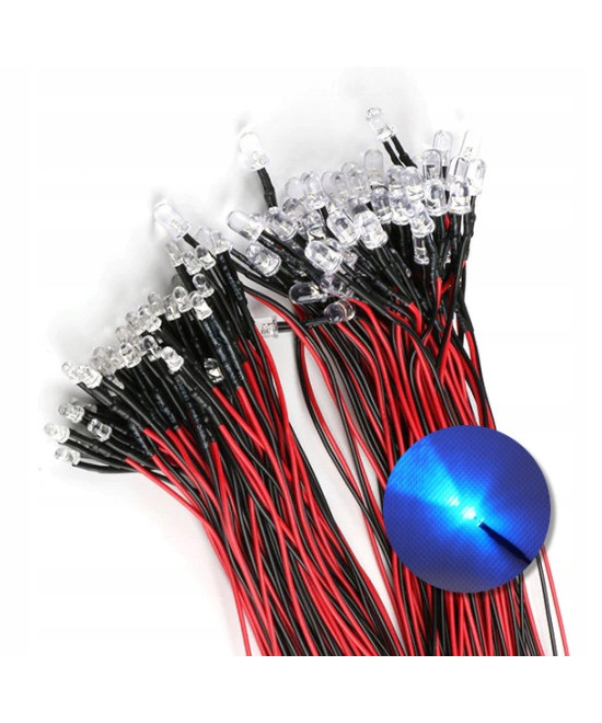 Dioda LED 3mm 12v z przewodami 20cm - UV (ultrafiolet)