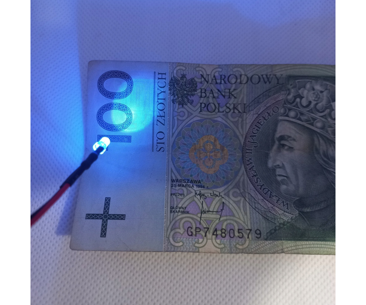 Dioda LED 3mm 12v z przewodami 20cm - UV (ultrafiolet)
