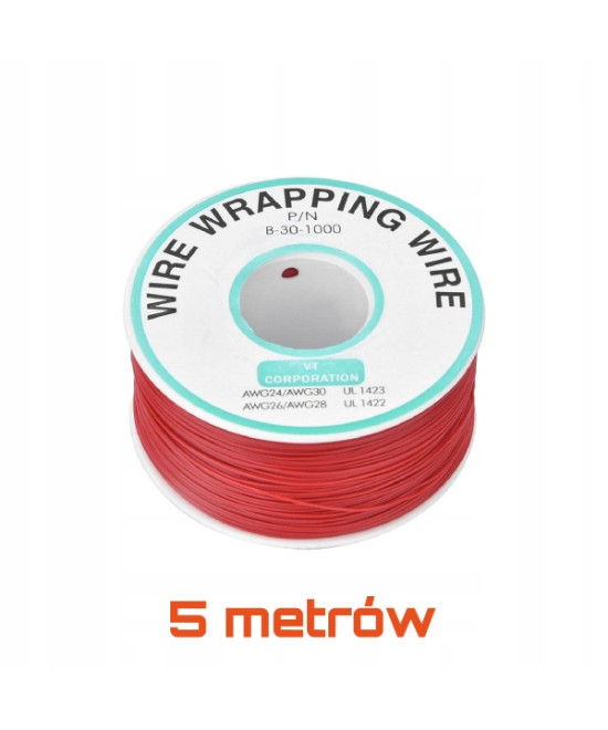 Przewód typu Kynar czerwony 0,24mm, długość 5m