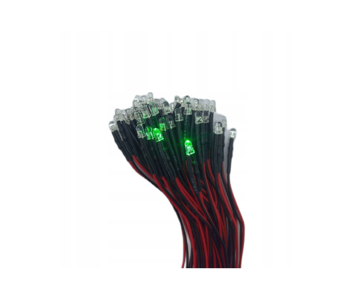 Dioda LED 3mm 12v z przewodami 20cm - zielona