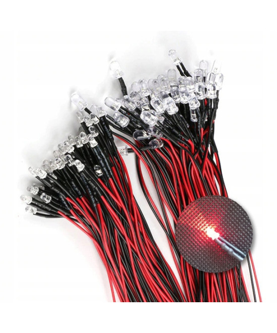 Dioda LED 3mm 12v z przewodami 20cm - czerwona