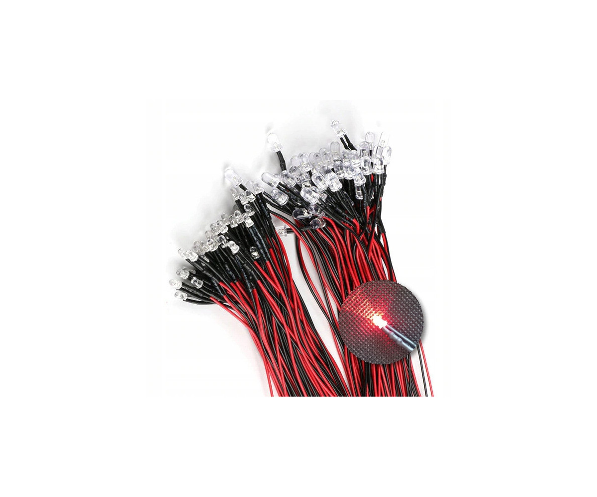 Dioda LED 3mm 12v z przewodami 20cm - czerwona