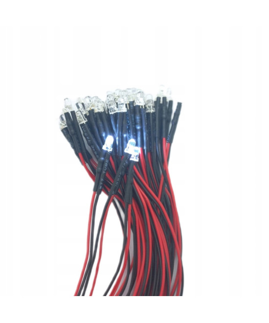Dioda LED 3mm 12v z przewodami 20cm - biała zimna