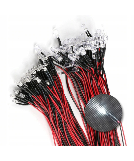 Dioda LED 3mm 12v z przewodami 20cm - biała zimna