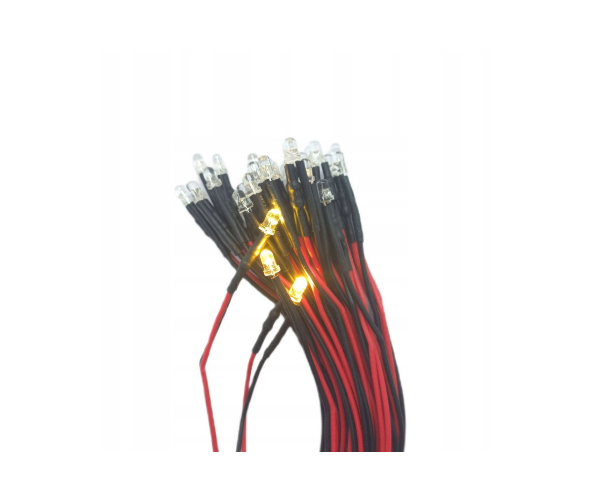 Dioda LED 3mm 12v z przewodami 20cm - biała ciepła