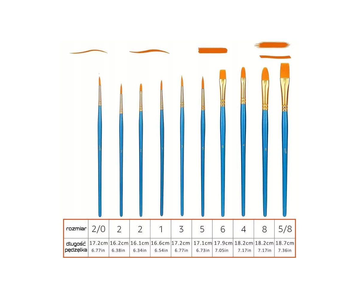 Zestaw 10 pędzelków do malowania