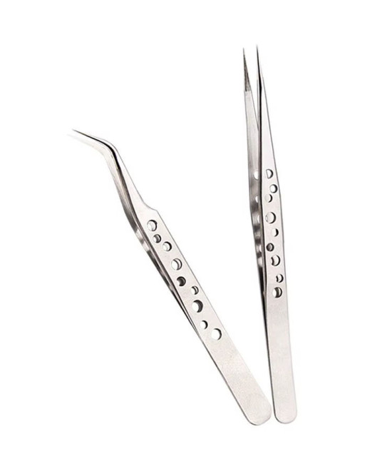 Pęseta modelarska, zestaw 2 sztuk, pinceta prosta, pinceta zakrzywiona