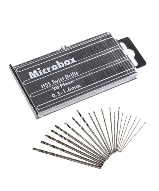 Zestaw 20 wierteł, mini wiertła modelarskie, rozmiar od 0.3mm do 1.6mm